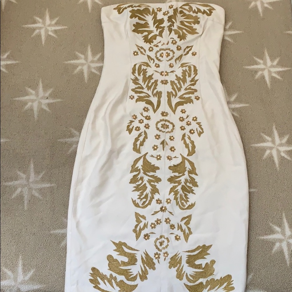 Tracy Reese strapless ivory/gold dress size 2